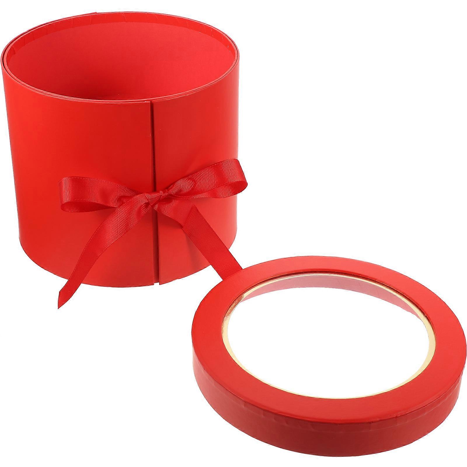 Gift Packaging Round Box for Thanksgiving Day Red Ribbon Composite Paper 1Pcs