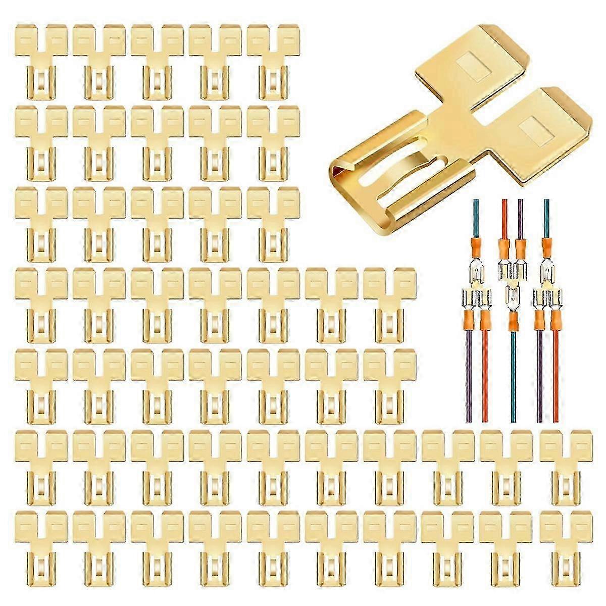 30Pcs Double Back Spade Connector Quick Disconnect Electrical Two-Way Wire Terminal Adapter Non-Insulated Male Single