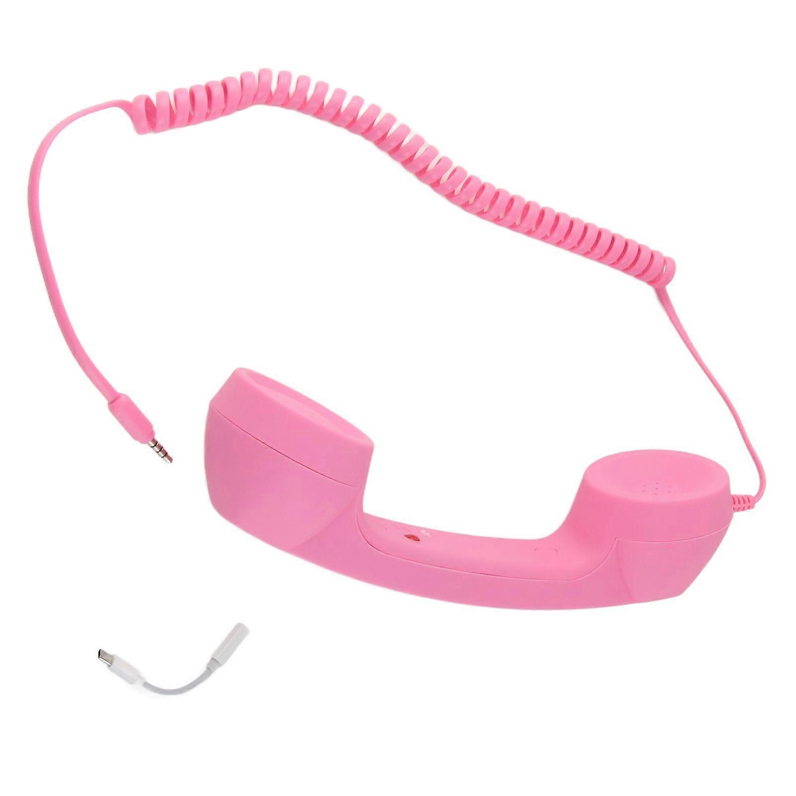 Cell Phone Handset USB C Radiation Proof Vintage Phone Handset with 3.5 Mm Socket for Smartphone Pink