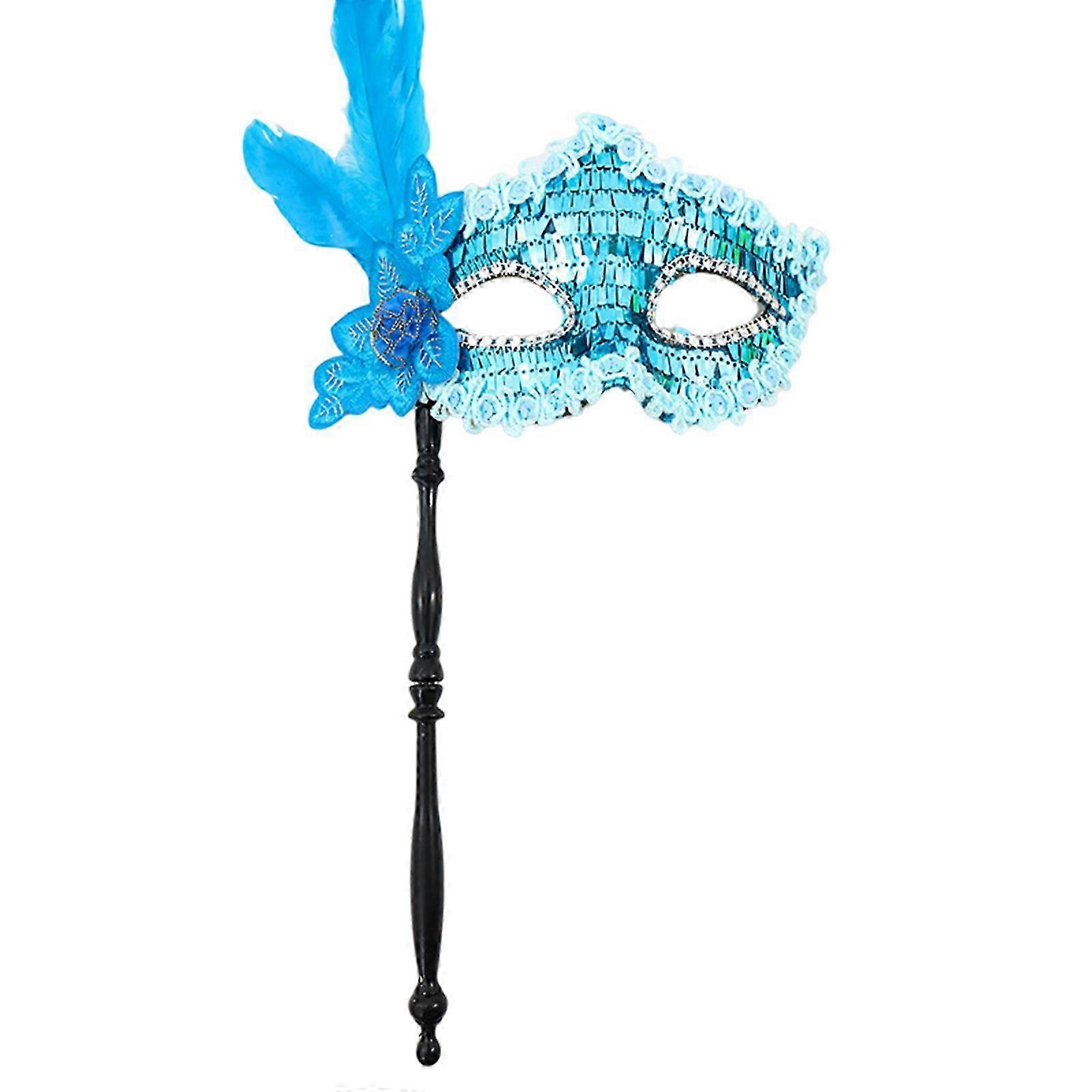 Masquerade mask for women with shiny sequins and holding stick