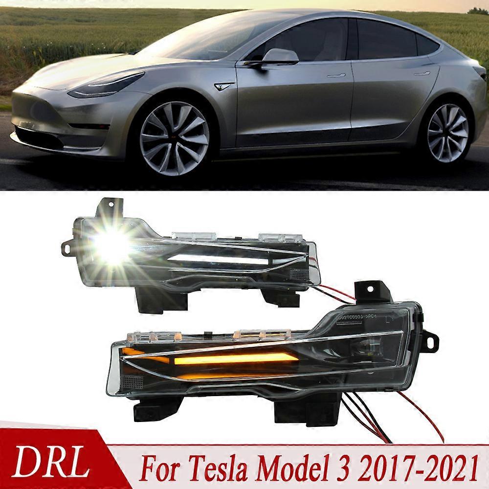 Applicable For Tesla Model 3 2017-2021 1Pair Front Bumper LED DRL Fog Light Daytime Running Light Turn Signal Lamp Foglamp White Yellow