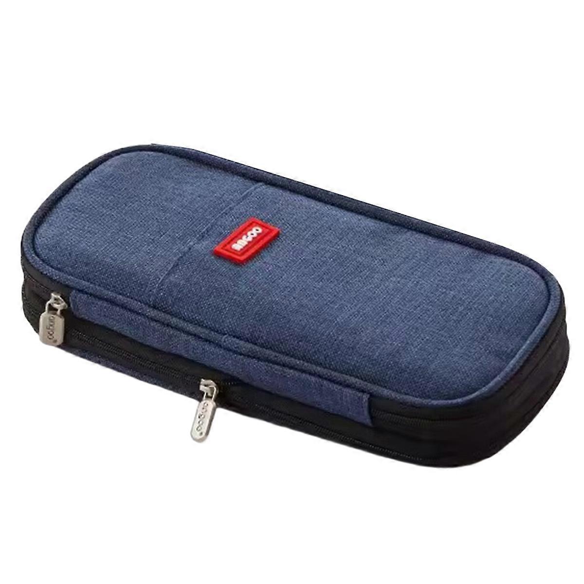 Solid Pencil Case High Capacity Stationery Pen Holder Bag School Student Glue Ruler Eraser Box Gift Organizer Navy Blue
