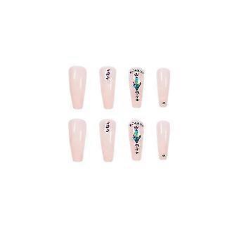 False Nail Tips Fake Artificial Art Diy Finger Cover Nude Color Long T Rhombus Rhinestone Finished