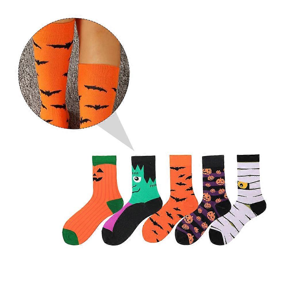 Middle Length Halloween Socks 5 Pcs With Sweat Absorbing Qualities Perfect For Cosplayers