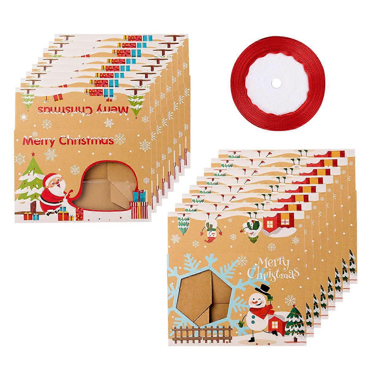 Kraft Paper Christmas Cookie Boxes With Ribbons For Holidays Rectangular Shape Gift Packaging 16Pcs Perfect For Friends