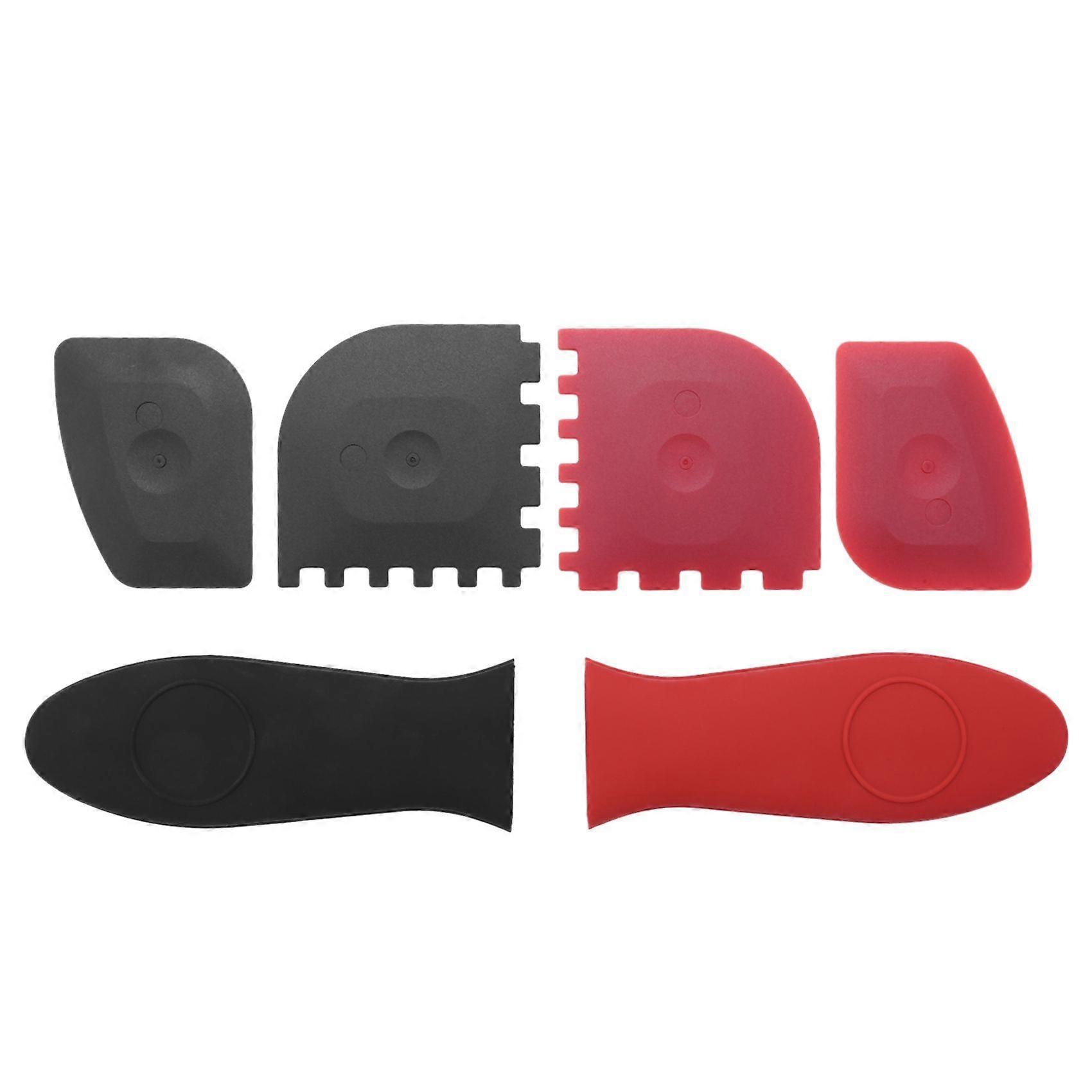 6 Piece Durable Grill Scraper Plastic Set Tool and Silicone Hot Handle Holder for Iron Skillets, Fr
