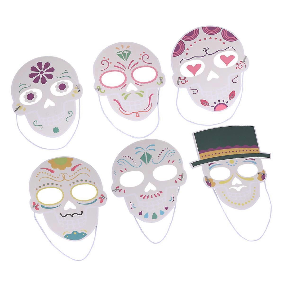 Full Face Mask for Halloween Paper Skull Mask for Decoration 6Pcs Set