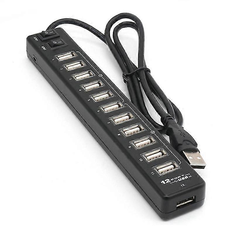 USB Hub 12 Ports USB 3.0 Hub Multi USB Distributor Switch High Speed Data Transfer for Laptops(black)