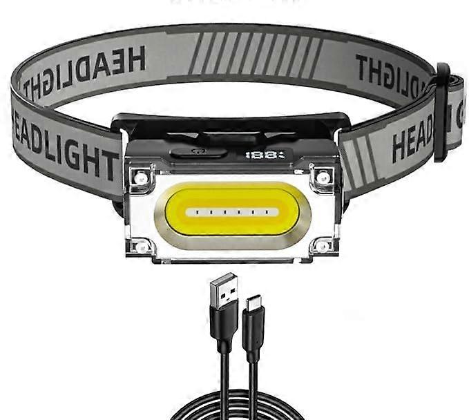 Rechargeable LED Headlamp, 1200 Lumens, IPX6 Waterproof, 6 Modes with Digital Power Indicator, Suitable for Outdoor Camping, Running, Cycling(Black)