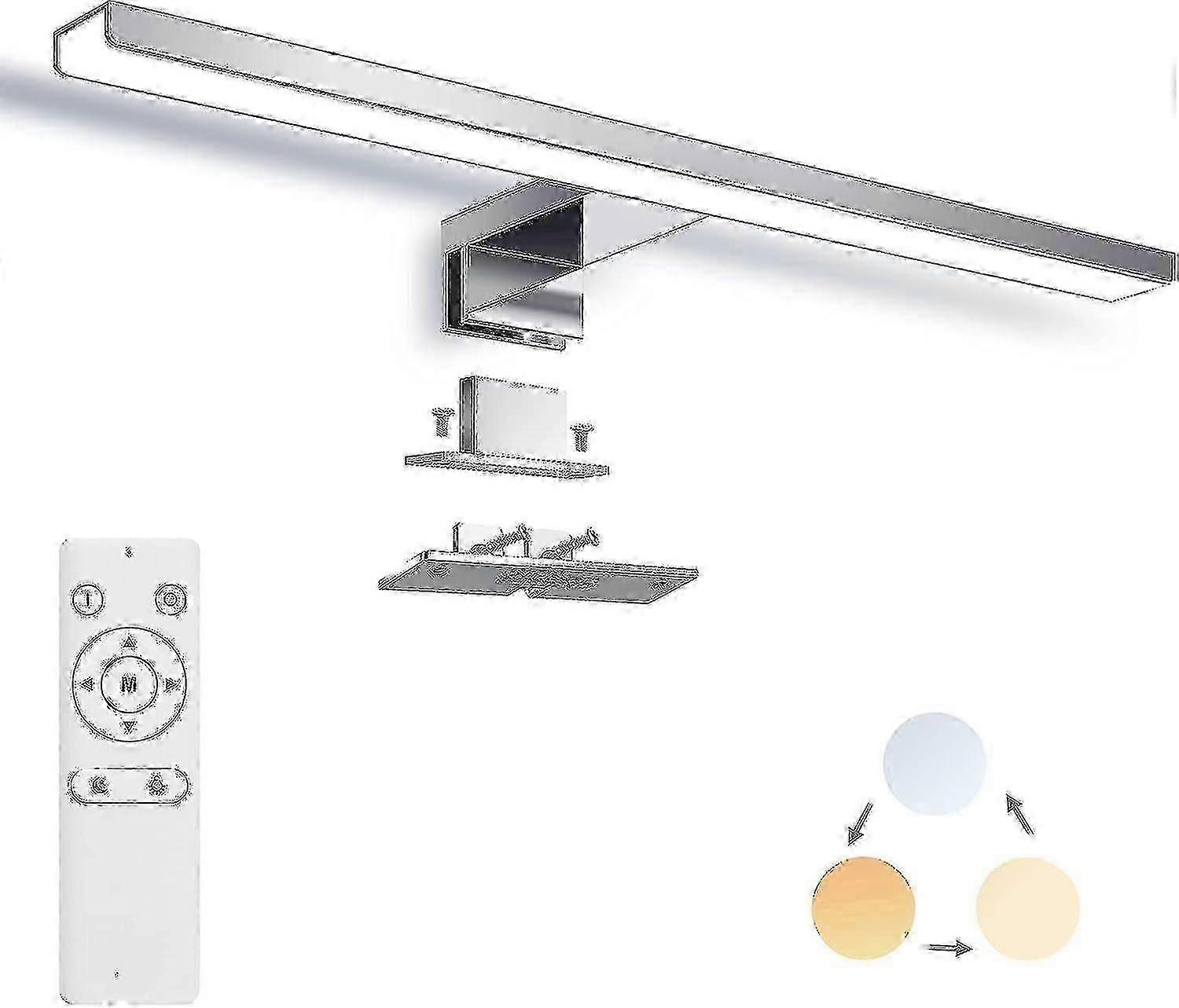 Dimmable LED Mirror Lamp with Remote Control, Adjustable Color 3000K-6000K, IP44 Clip-On Bathroom Wall Light, 12W 1200lm