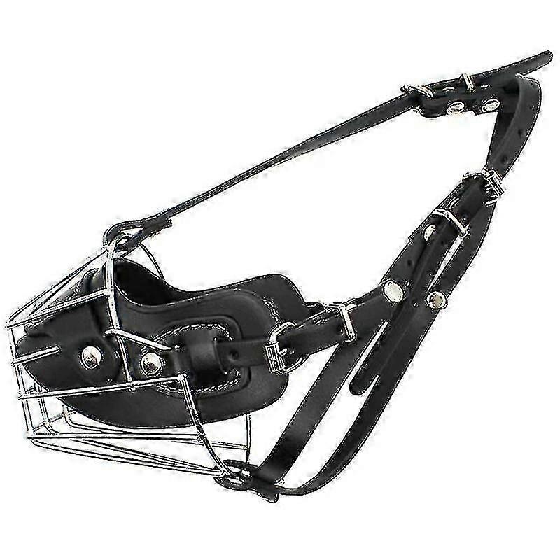 Metal Muzzle, Leather Strap Adjustable Secure Dog Muzzle for Large Dogs