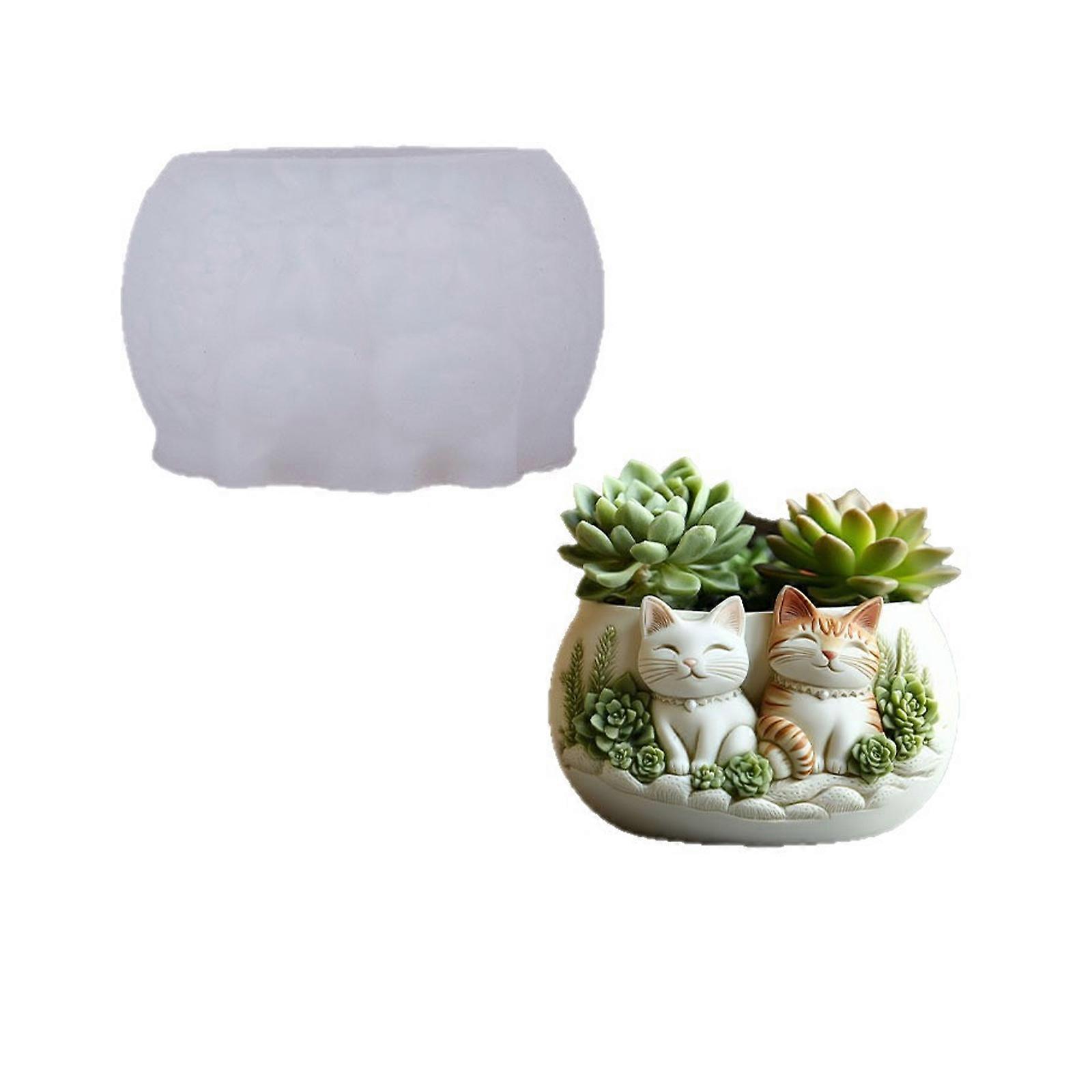 Cats Pattern Embossed Silicone Mold Flexible Craft Tool Crafting Moulds Perfect for Resin Planter Decorative Projects Multicolor