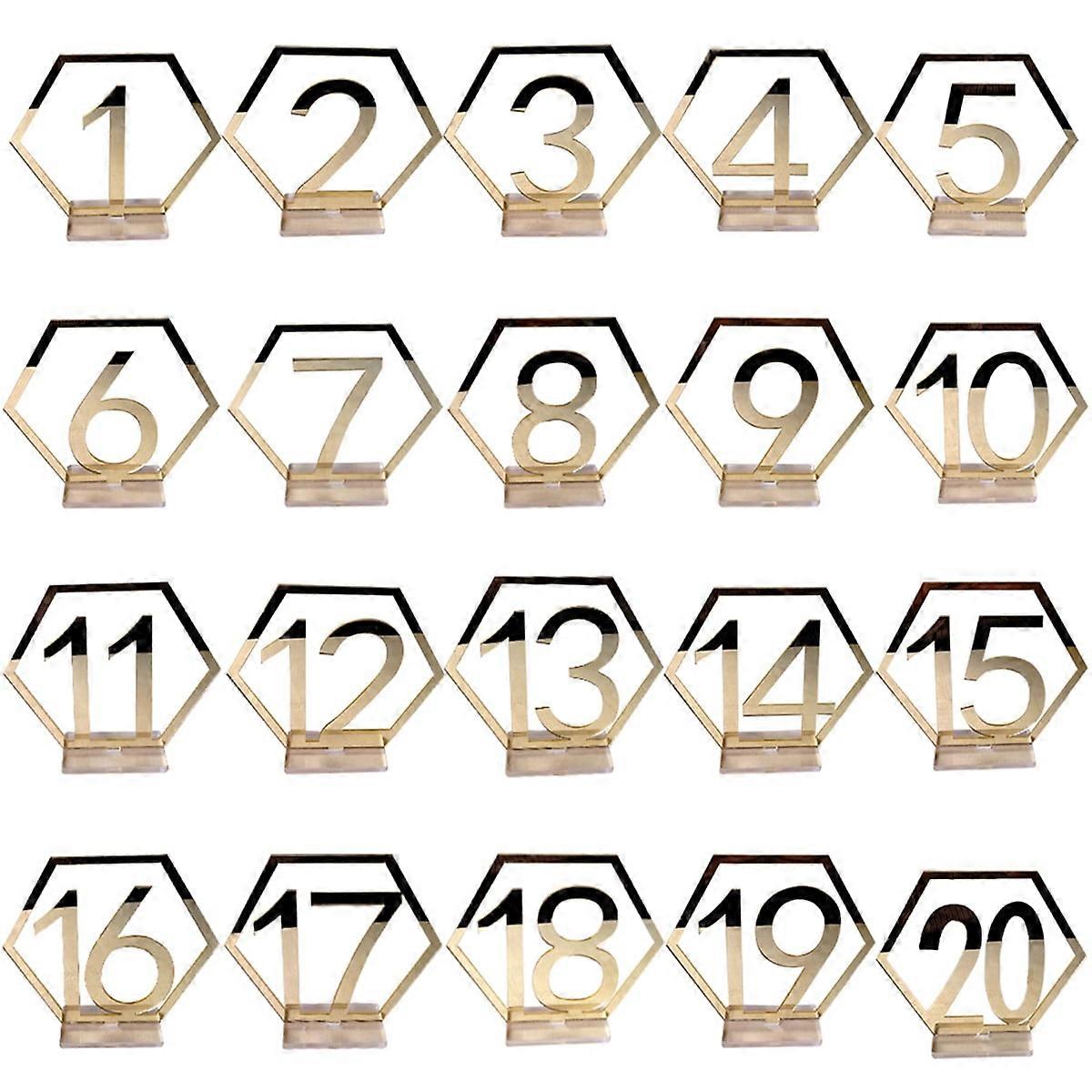 Table Numbers 1- 20 Wedding Standing Table Numbers with Holder Base for Wedding Party Events or Catering Decoration Golden