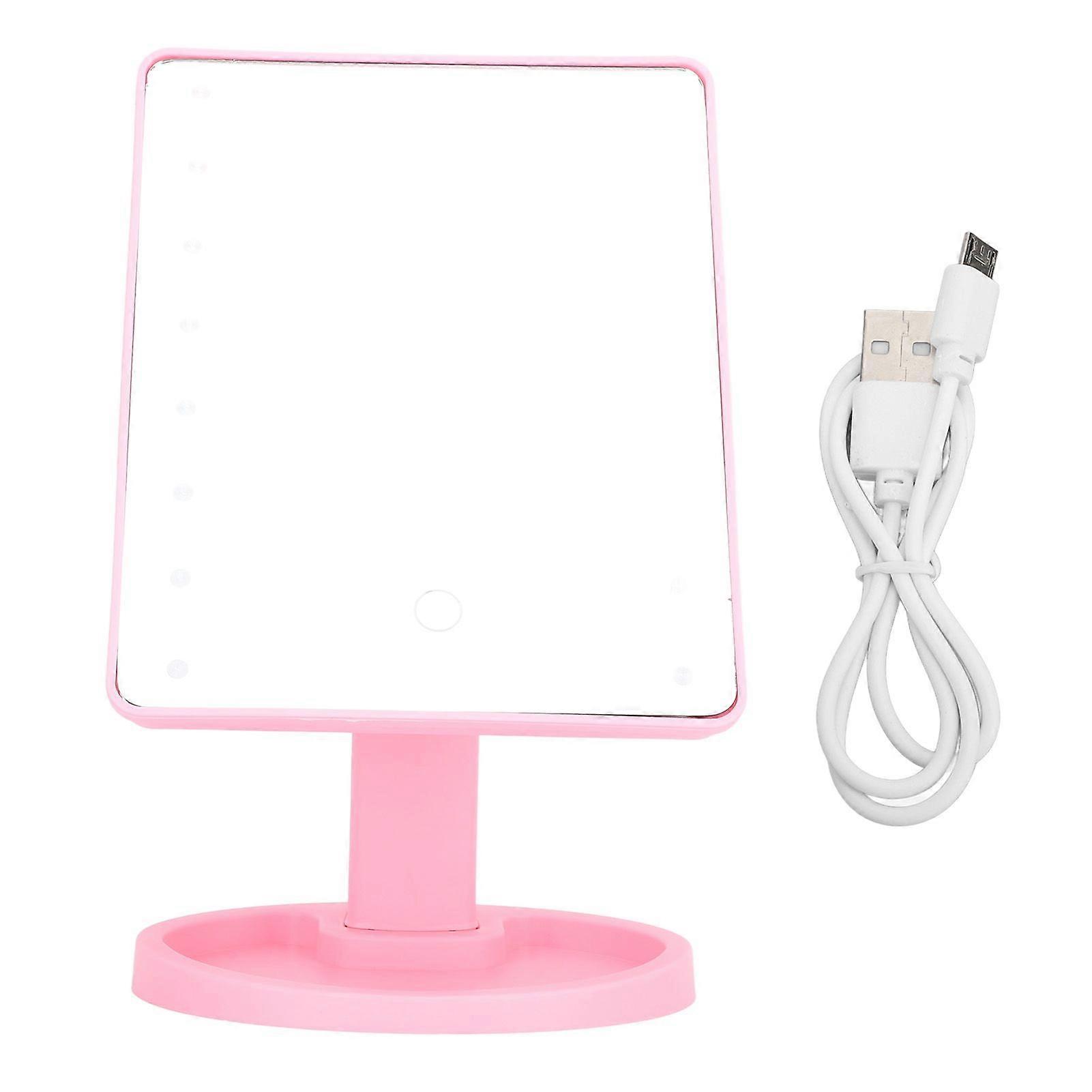 LED Makeup Mirror Vanity Mirror Rectangle 16 Beads USB Rechargeable Angle Adjustable Portable Travel Makeup Mirror Pink PP
