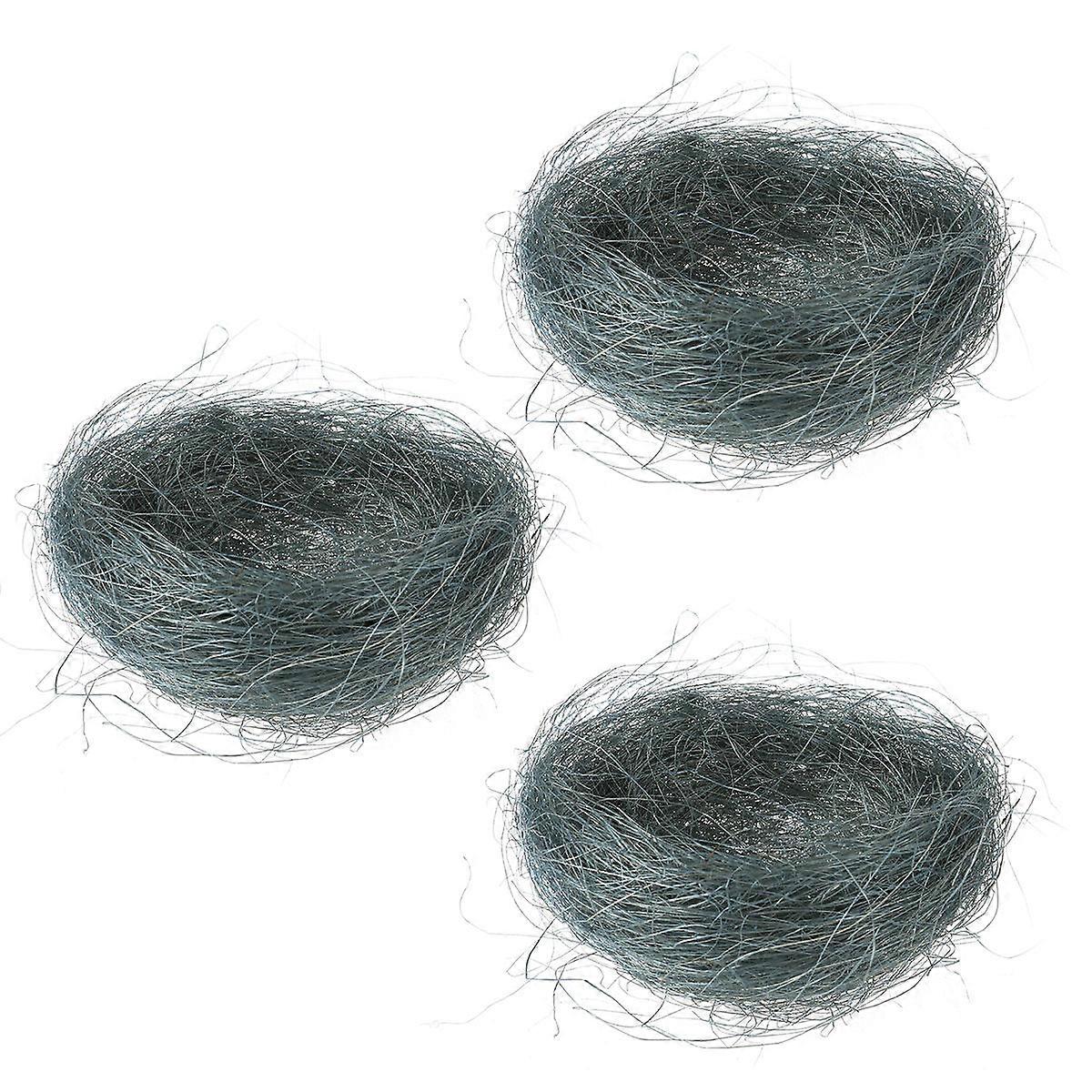 3Pcs Artificial Nest for Easter Eggs Handmade Bird Nest Grey Color