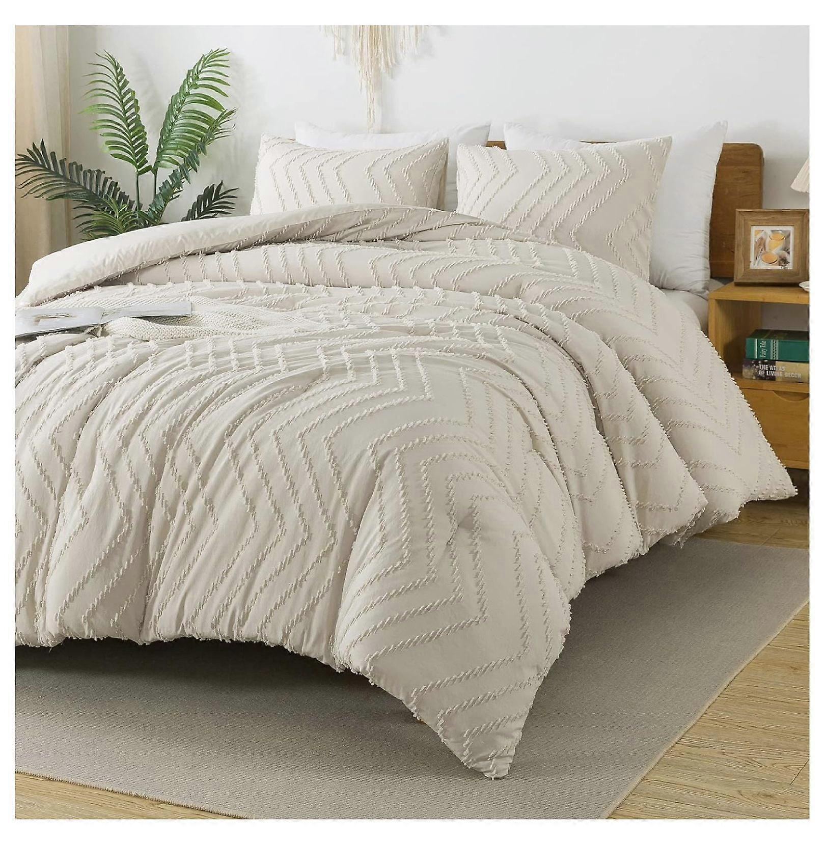TiaGOC Full Size Comforter Set Beige, Boho Lightweight Fluffy Bedding 3PC (79x90Inches, 1 Comforter & 2 Pillow Shams)