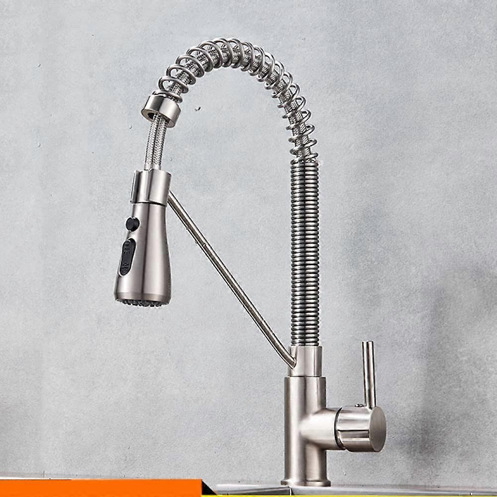 Black Kitchen Faucet Spring PullDown Stream And Spray Modes Rotatable Spout Hot Cold Mixer Brushed Nickel Finish
