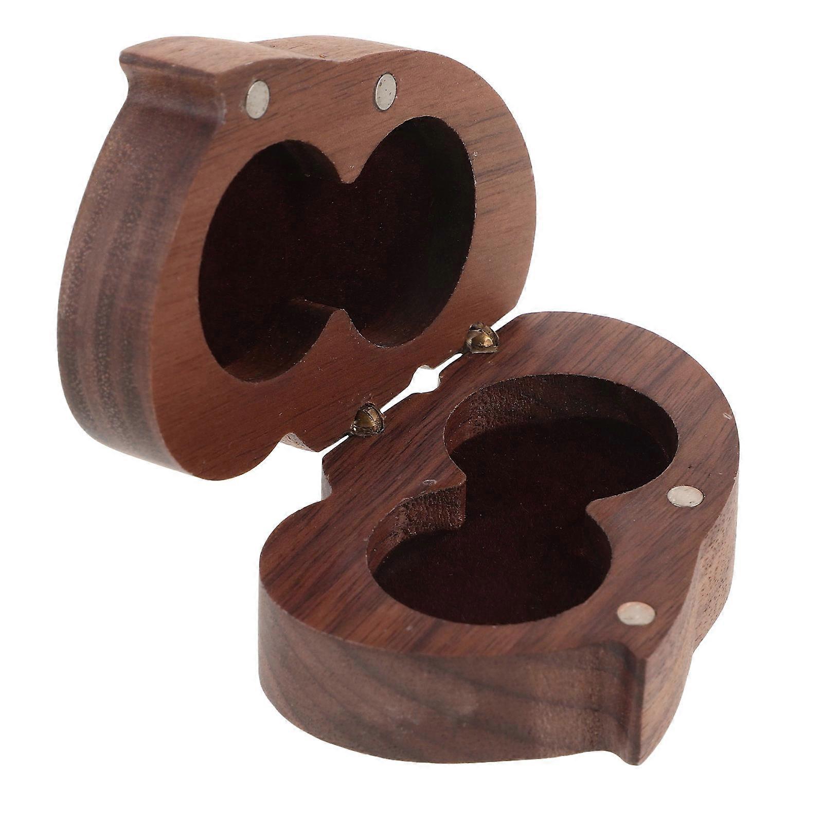 Coffee Wooden Rings Box for Proposal with 4Pcs Double Heart Rings Case
