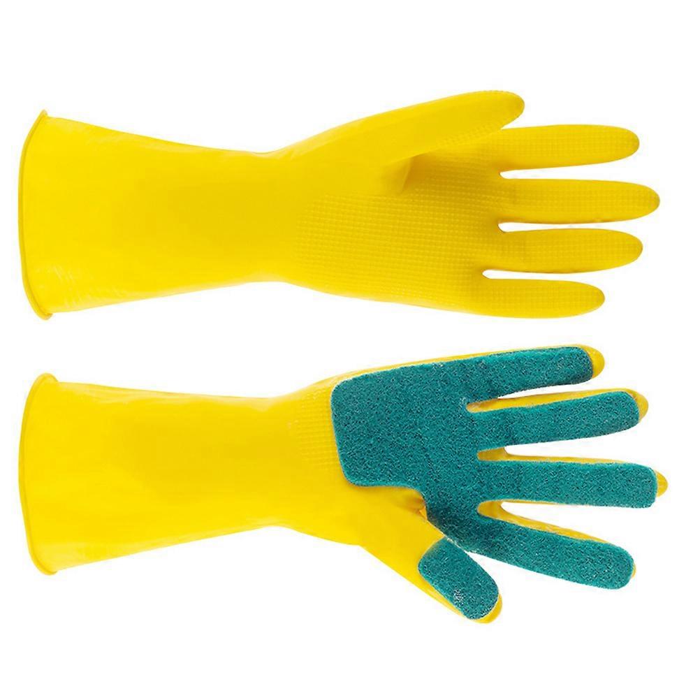 Scouring Pad Gloves Latex Gloves for Kitchen Cleaning 1Pair Yellow