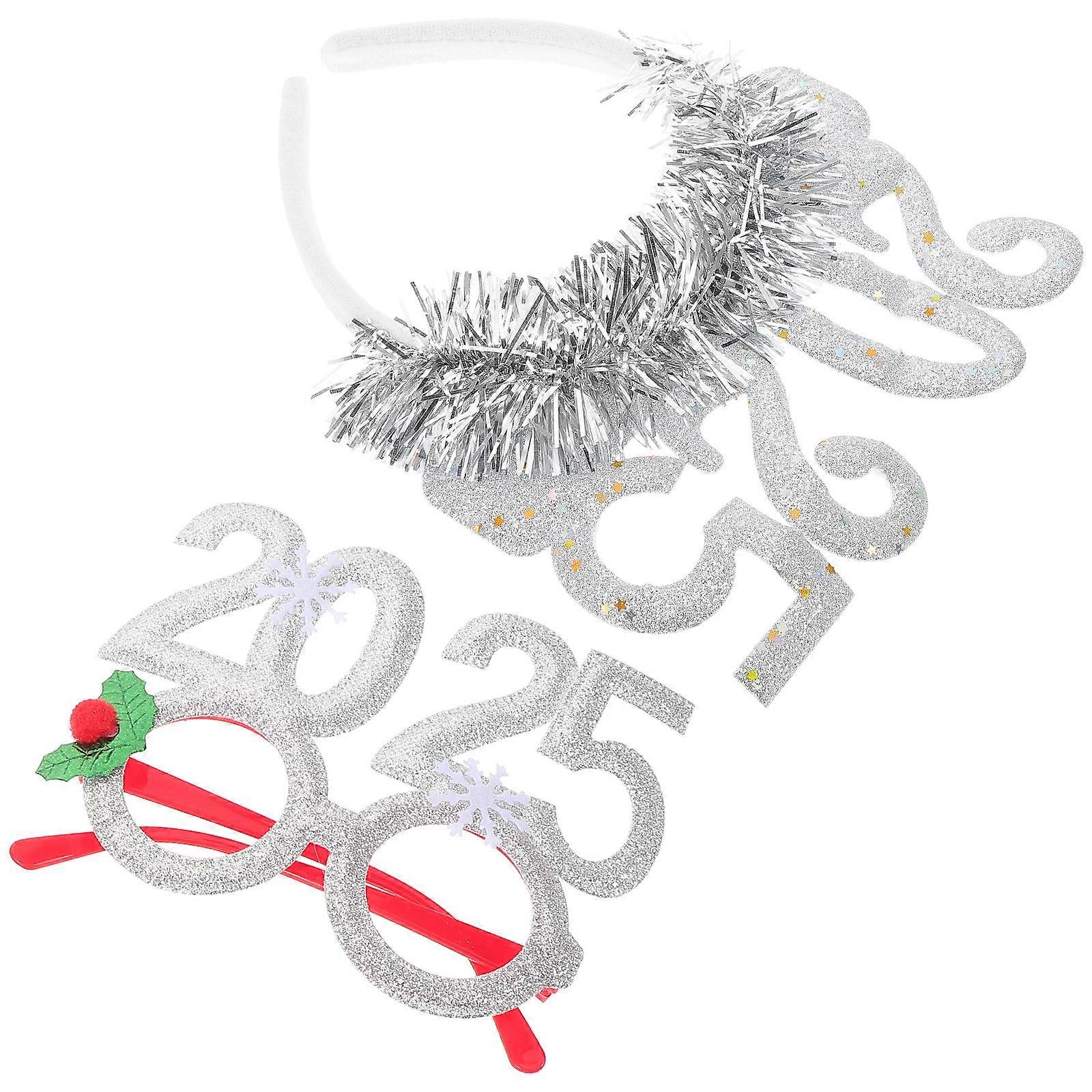 2025 New Year Headband for Decoration 2Sets Party Photo Prop Silver