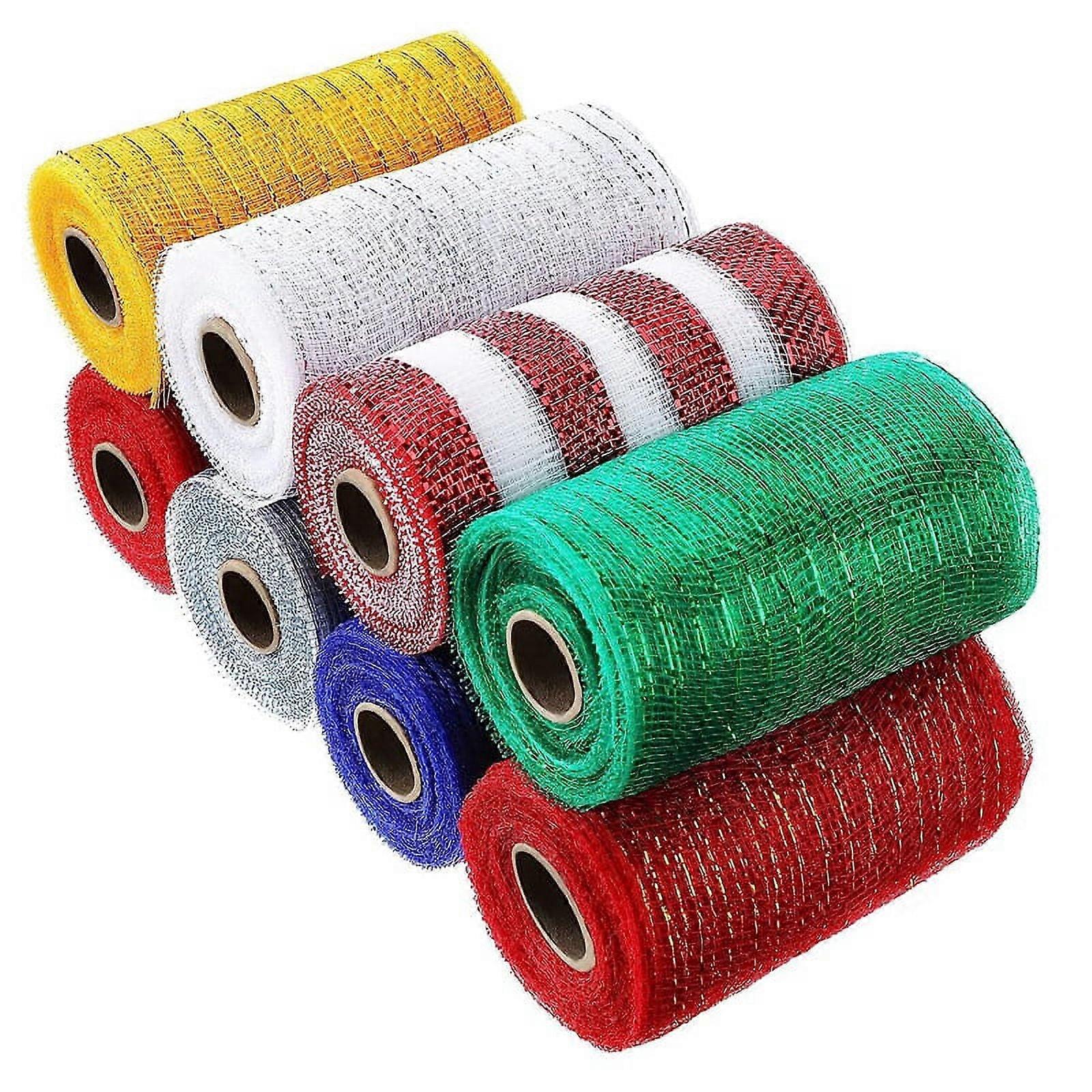 4 Rolls Burlap Mesh 6 Inches 10 Yards Decorative Mesh Ribbon Wrapping Ribbon Rolls Wreath Decoration for DIY Craft