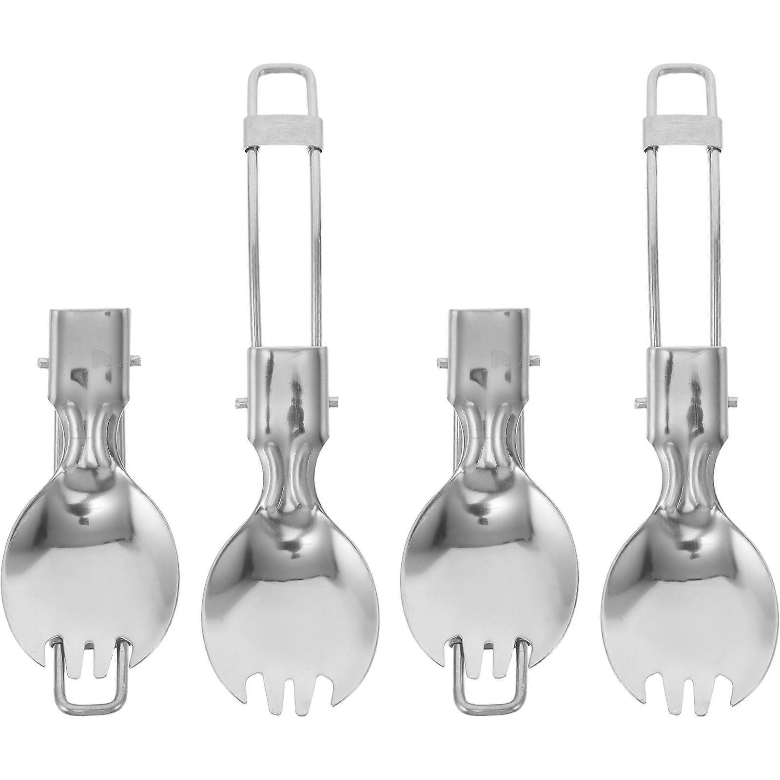 Foldable Stainless Steel Outdoor Spoon for Camping 4Pcs Foldable Tableware
