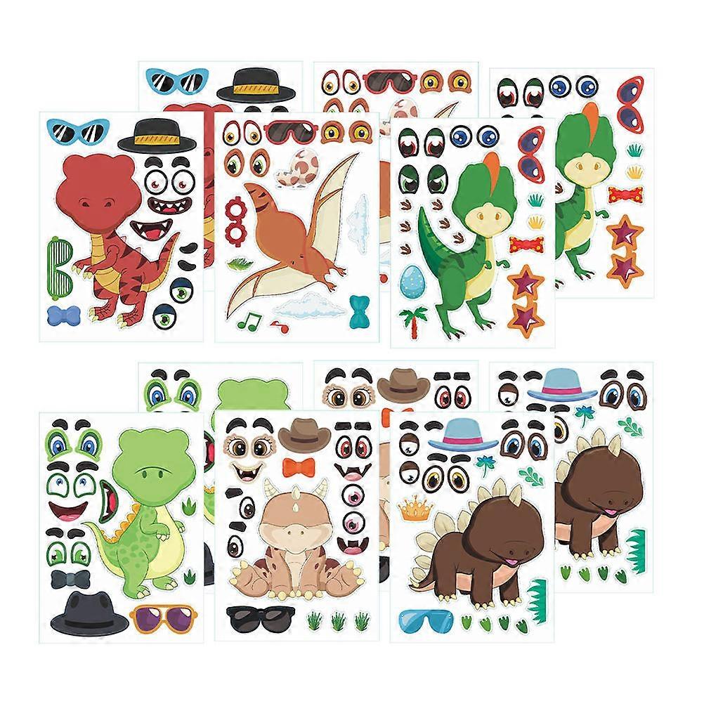 DIY Dinosaur Stickers 12 Sheets Cartoon Style Assorted Color Suitable For Children Toddlers