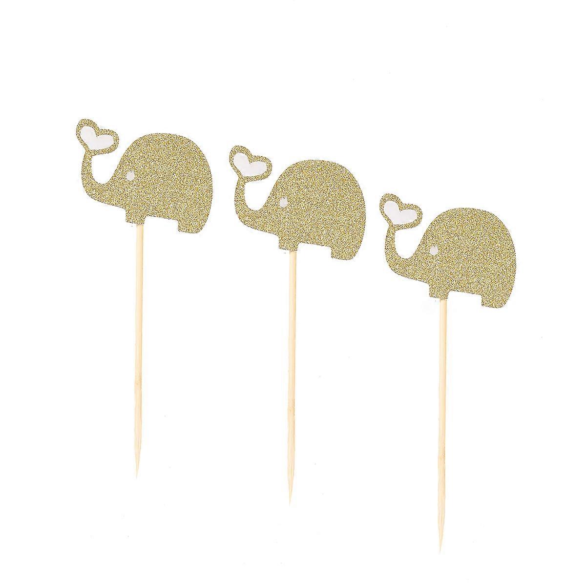 Elephant Cupcake Picks for Cake Decoration 3Pcs Glitter Animal Topper Gold