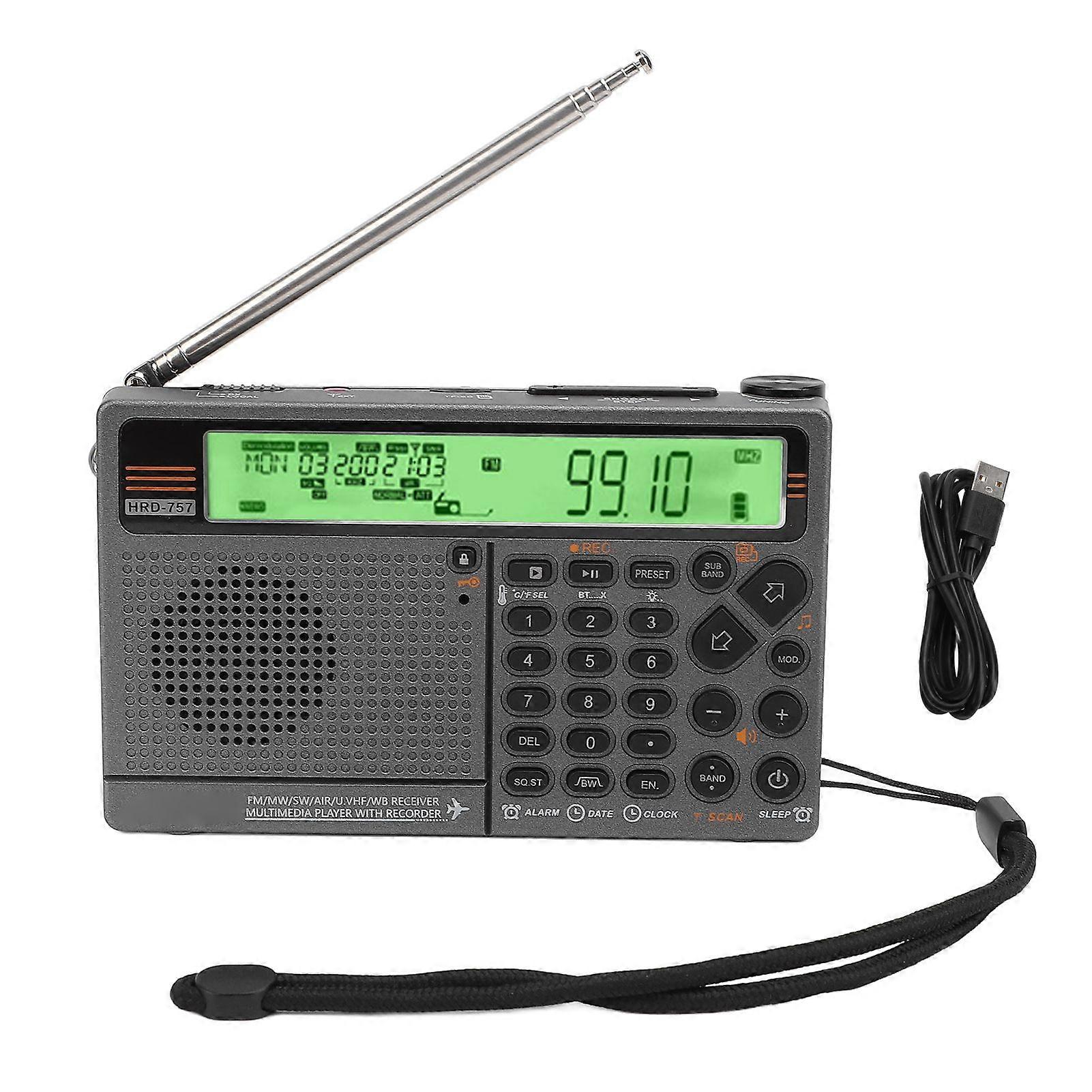 Multiband Radio SW FM MW AIR V.UHF WB Frequency Band APP Control Bluetooth Playback Digital Radio with SOS Alarm and Flashlight Green
