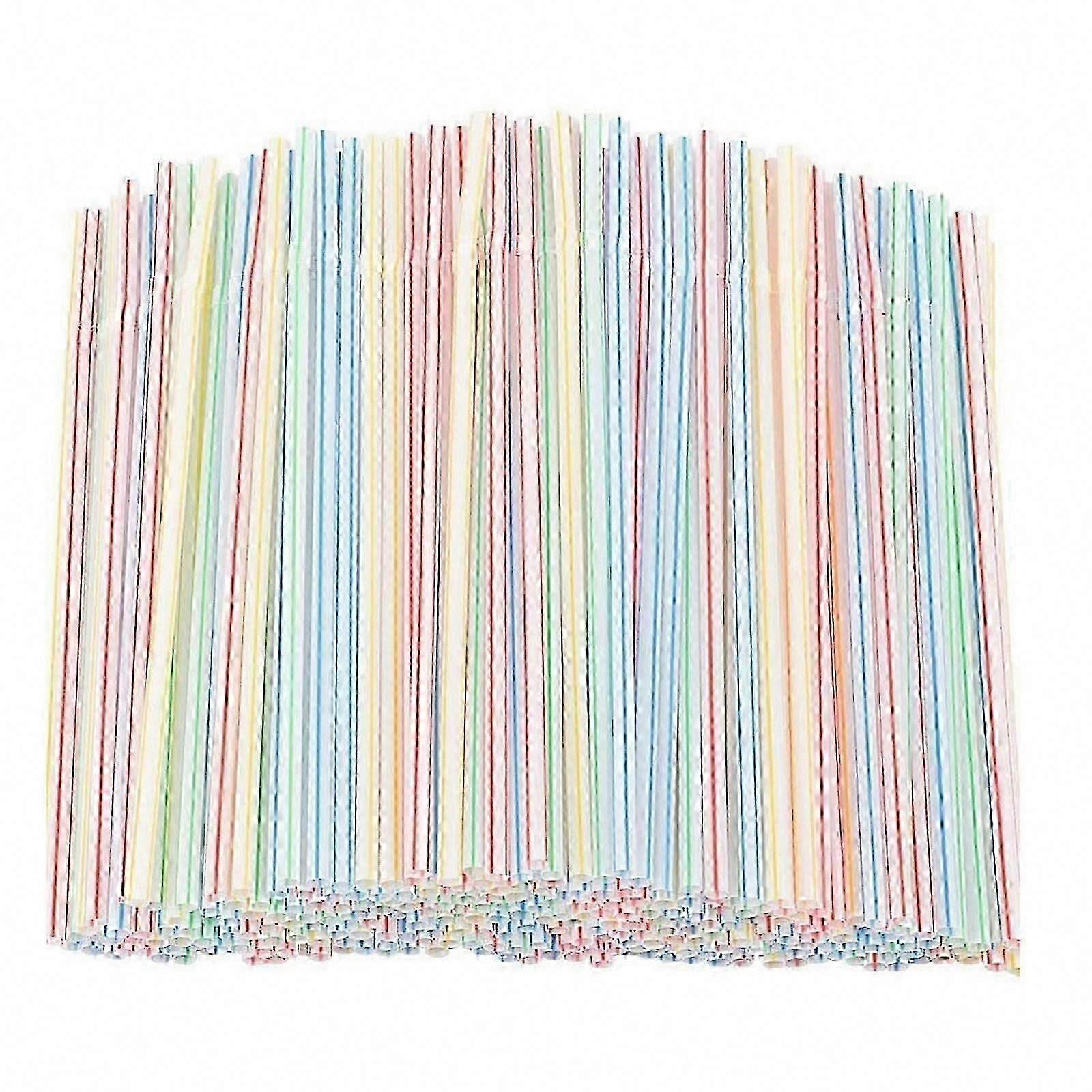 500pcs 8-Inch Plastic Drinking Straws, Multi-Colored Striped Bendable