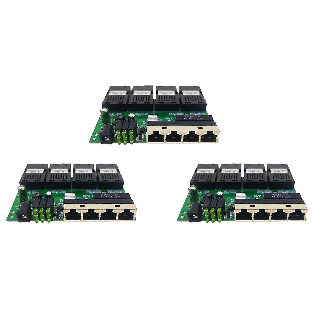 3X 100M Reverse POE Fast Ethernet Fiber Switch 4F4E Output 12V Optical Media Converter Ethernet PCBA