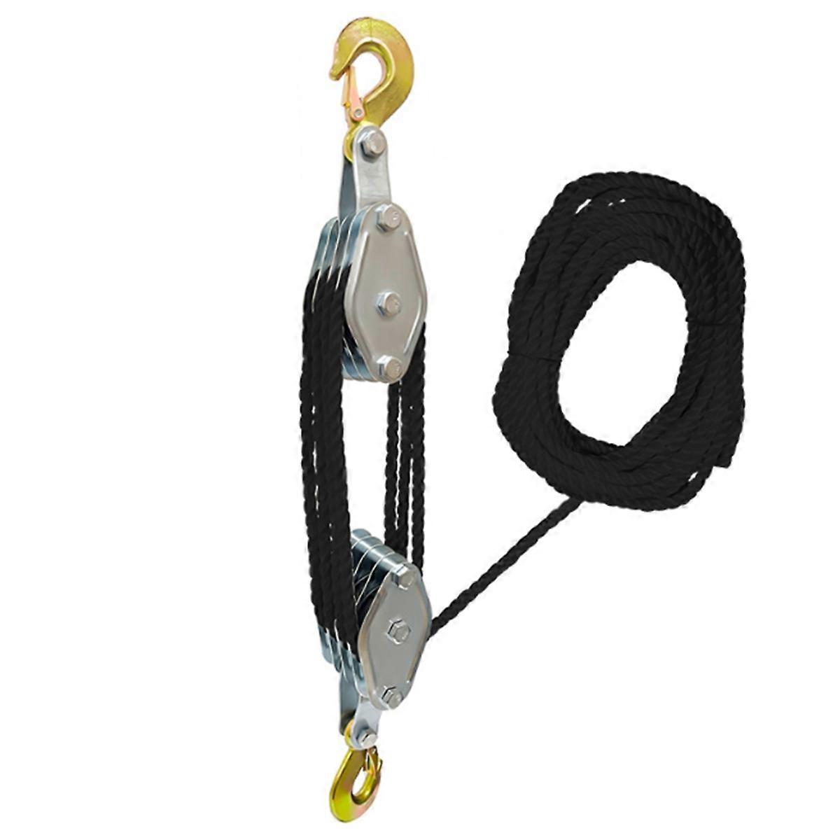 Lifting Pulley Hoist, Galvanized Steel Block with Multi Nylon Rope and Secure Hook for Heavy-Duty Li