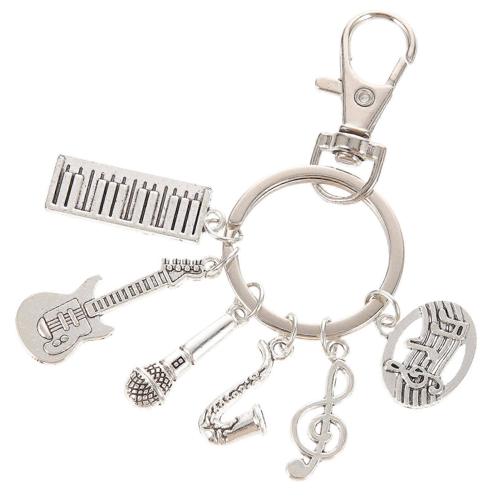 Silver Music Key Chain Pendant for Decoration 2Pcs Music Style Key Chain