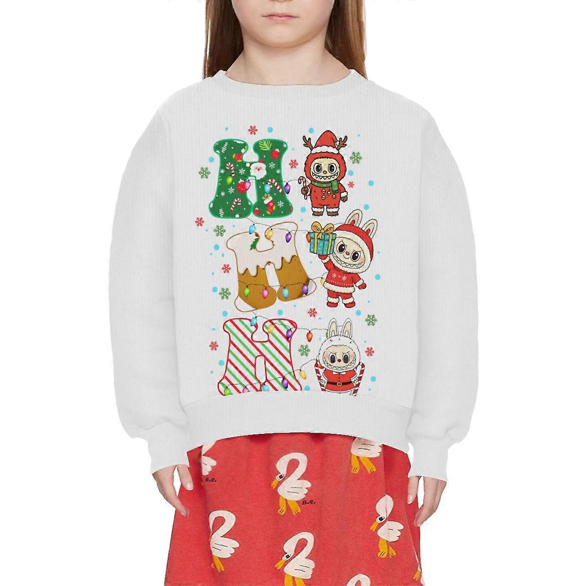 Pull ras du cou de Noël pour enfant HO HO HO LABUUBU, motif Père Noël et lapin, en tricot polyester doux et chaud