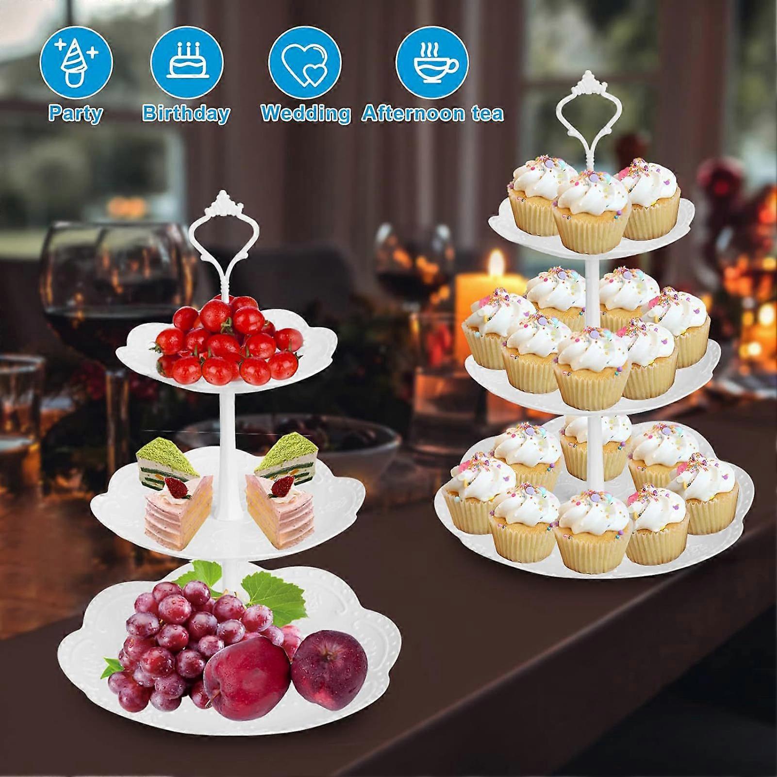 SUSUchens Cupcake Stand Tower Dessert Display Stand Three-Tiers Design BPA Free Easy Assembly Wedding Party Cake Tiered Serving Tray Round
