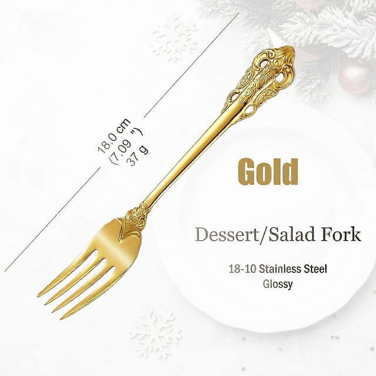 AUMIY Splendido set di posate in oro lucido, posate antiche in acciaio inossidabile, posate in rame, utensili da portata, coltello, forchetta, cucchiaio