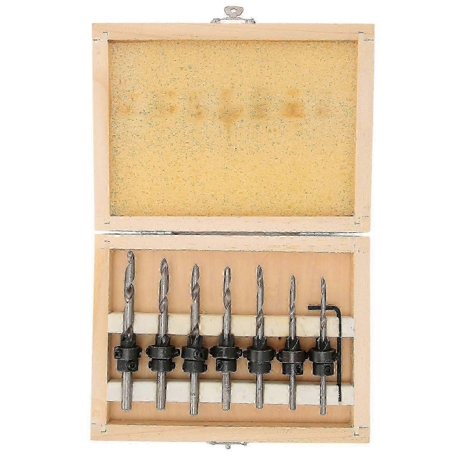 7Pcs Countersink Drill Bits Set for Woodworking with 1Pc Hex Wrench