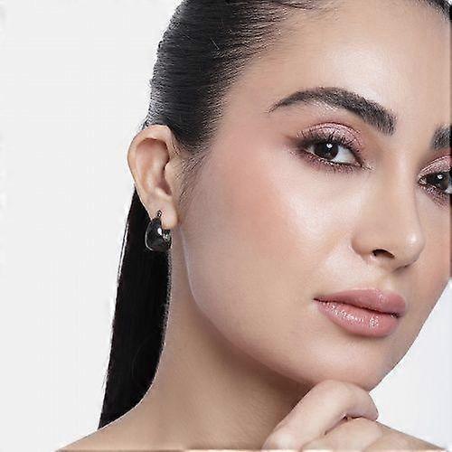 Women's Black Enamel and Silver Stud Earrings