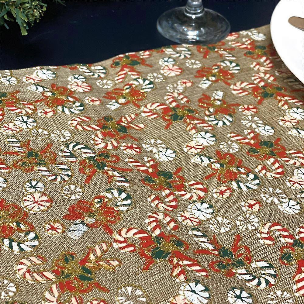 Candy Cane Patterned Hessian Table Runner in Red and Green for Christmas