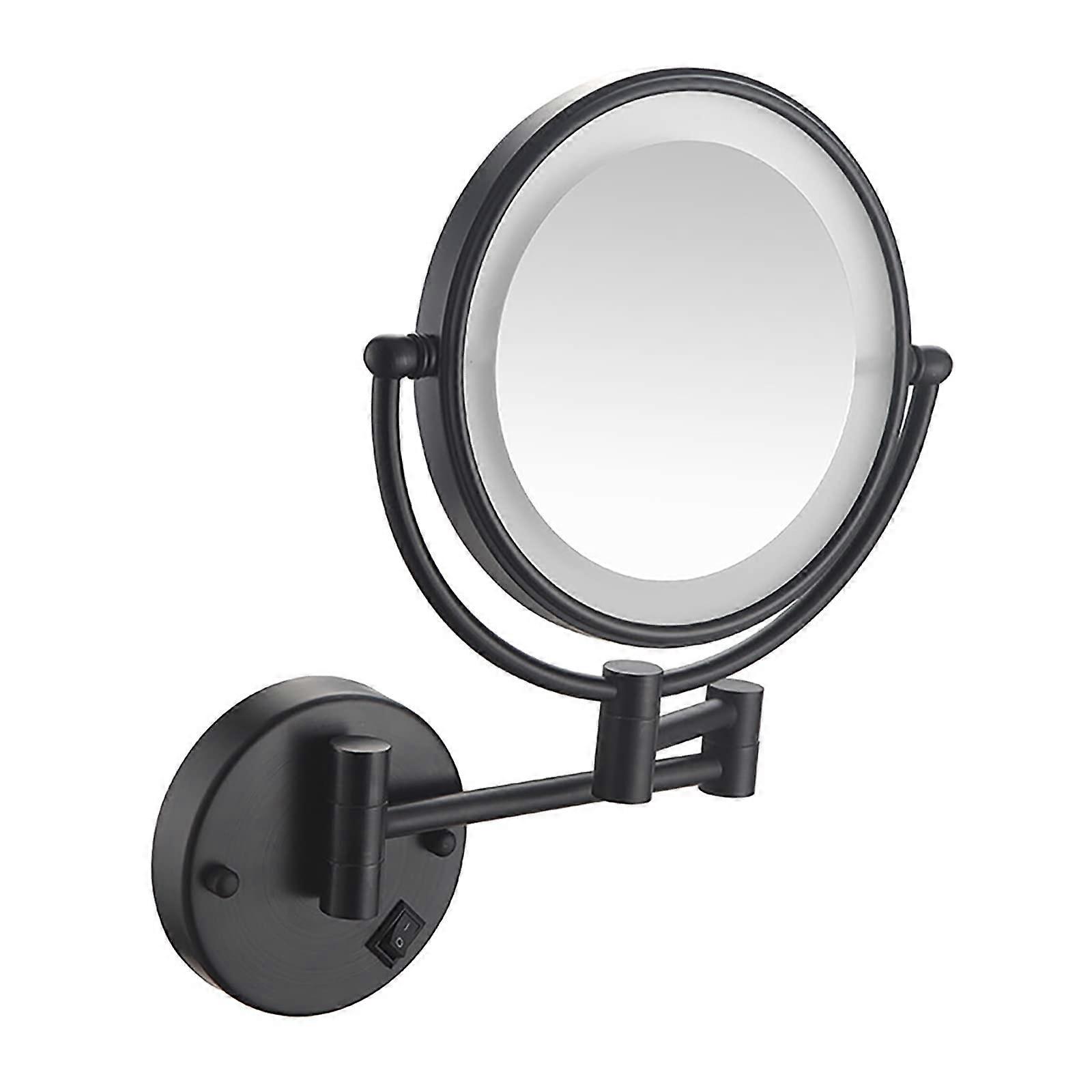 8 Inch LED Wall Mounted Makeup Mirror, 10x Magnifying Folding Vanity Mirror, 360° Rotating Double Glass