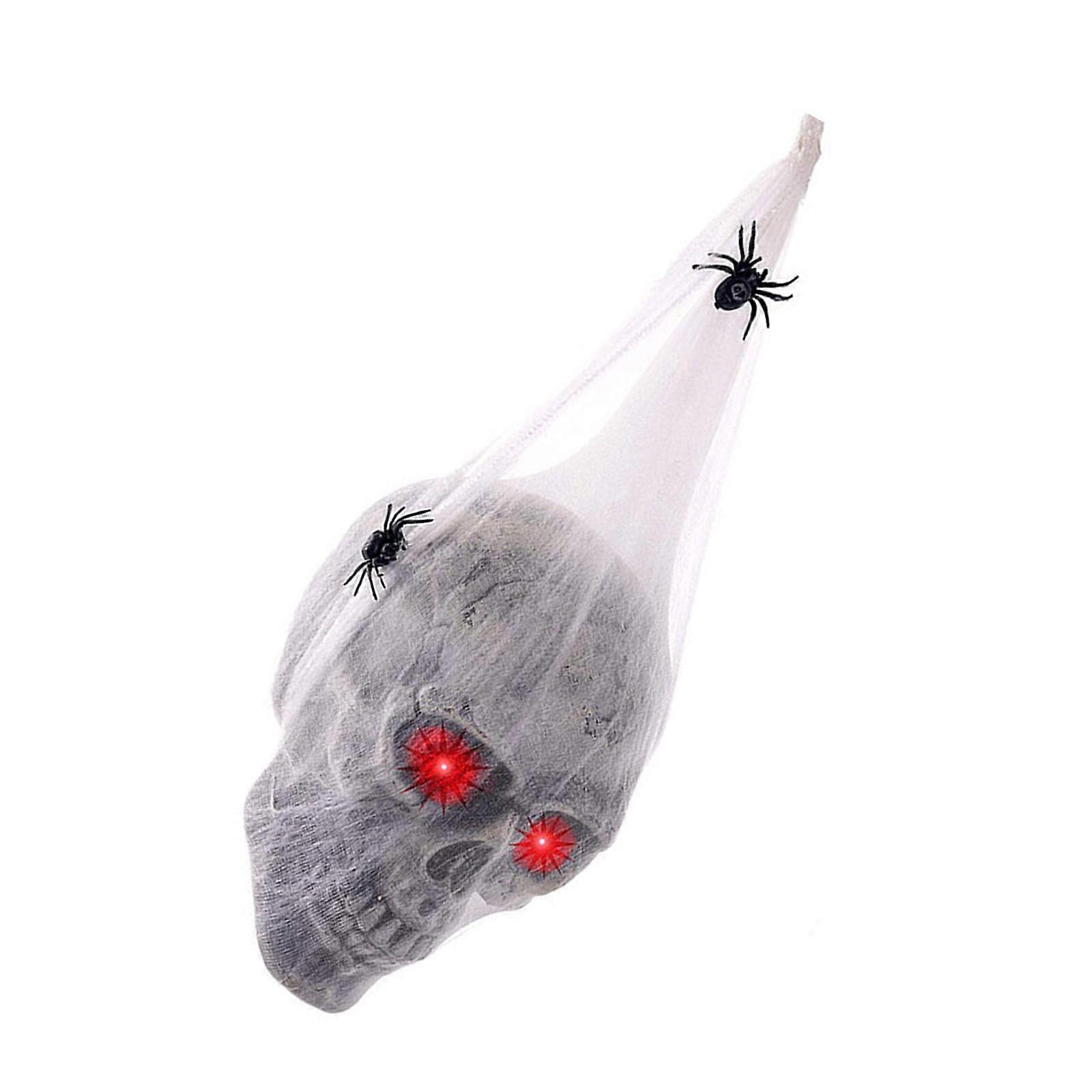 Spooky Halloween Yard Decors Spooky Halloween Party Accessory Skull Ornament with Cobweb and Sound Interaction Multicolor