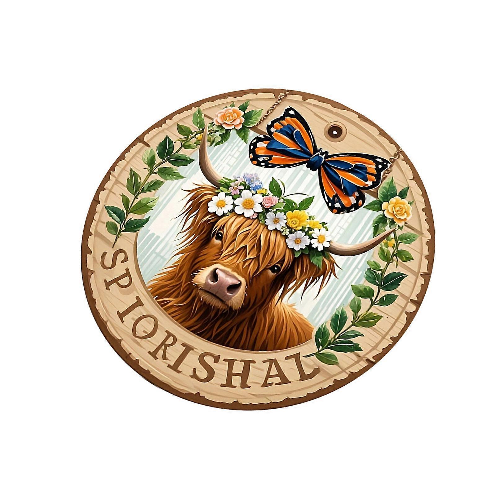 Old Christmas Decoration Rural Round Wood Plate Animal Theme Wall Art For Rural Home Coffeeshop Deck Multicolor