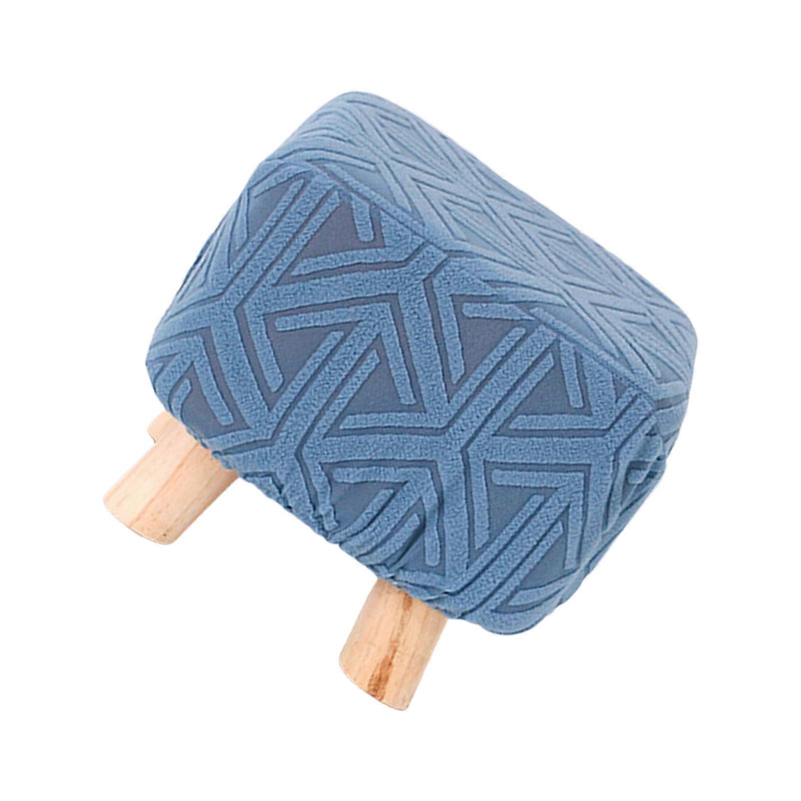 Furniture Protector Square Footrest Foot Stool Slipcover Soft Polyester Elastic Edges Machine Washable Design  West Lake Blue
