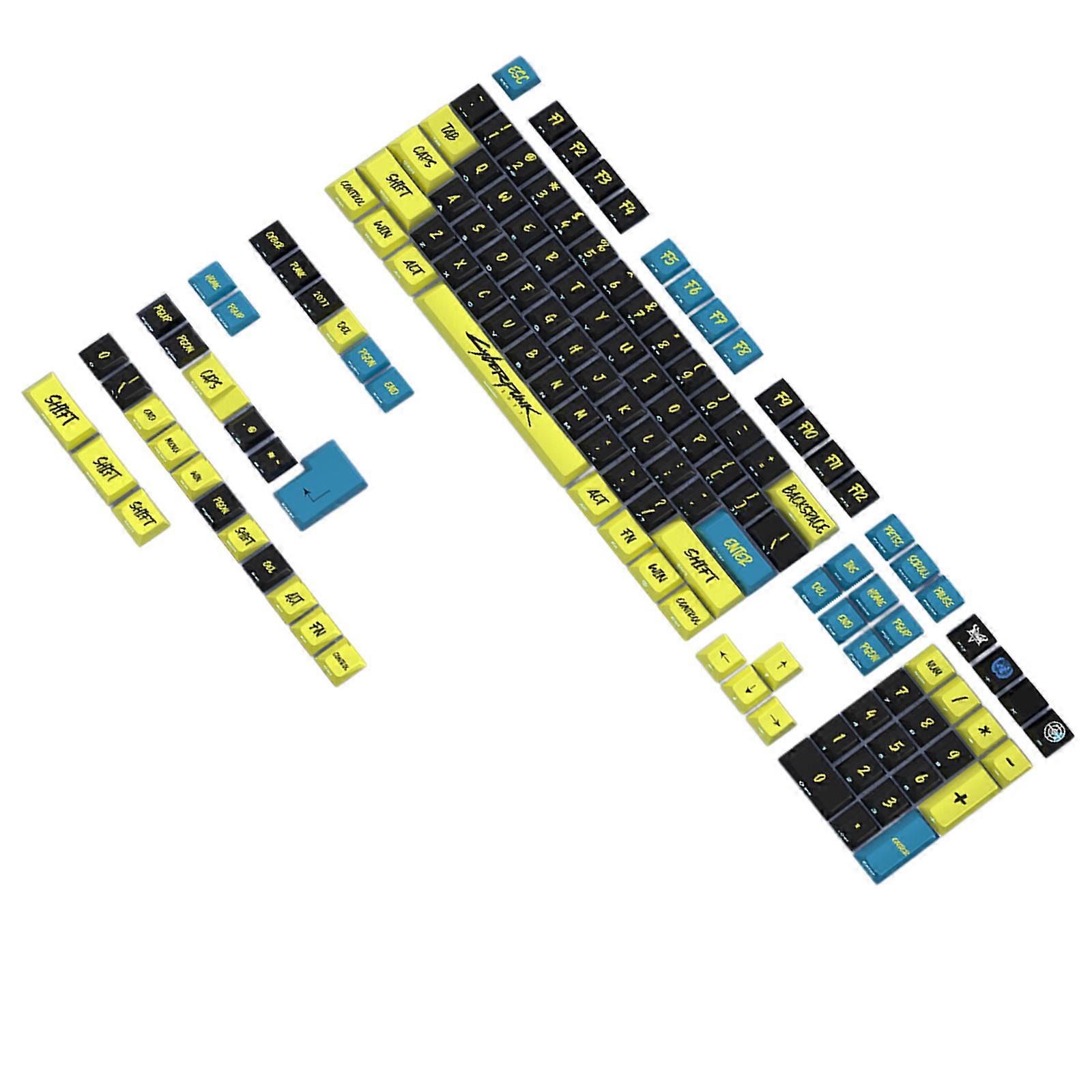 136Keys Punk Theme PBT Keycaps Personalise Keycap Set 5Side Sublimations For Mechanical Keyboard  Yellow Black