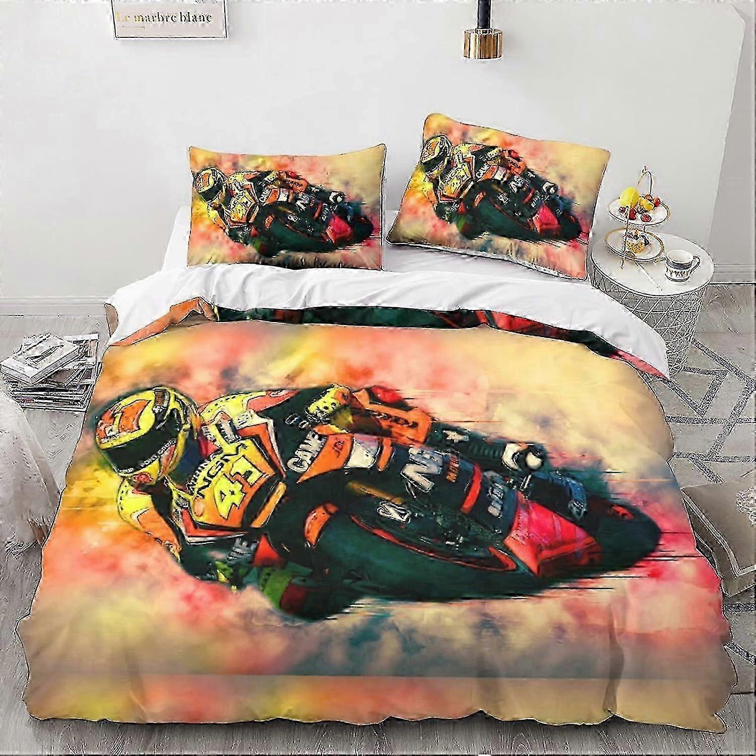 Motogp Conjunto de Cama Infantil - Motocross Motocycle Pattern - com Capa de Edredão e Capa de Edredão Macia e Respirável King 135*200 CM