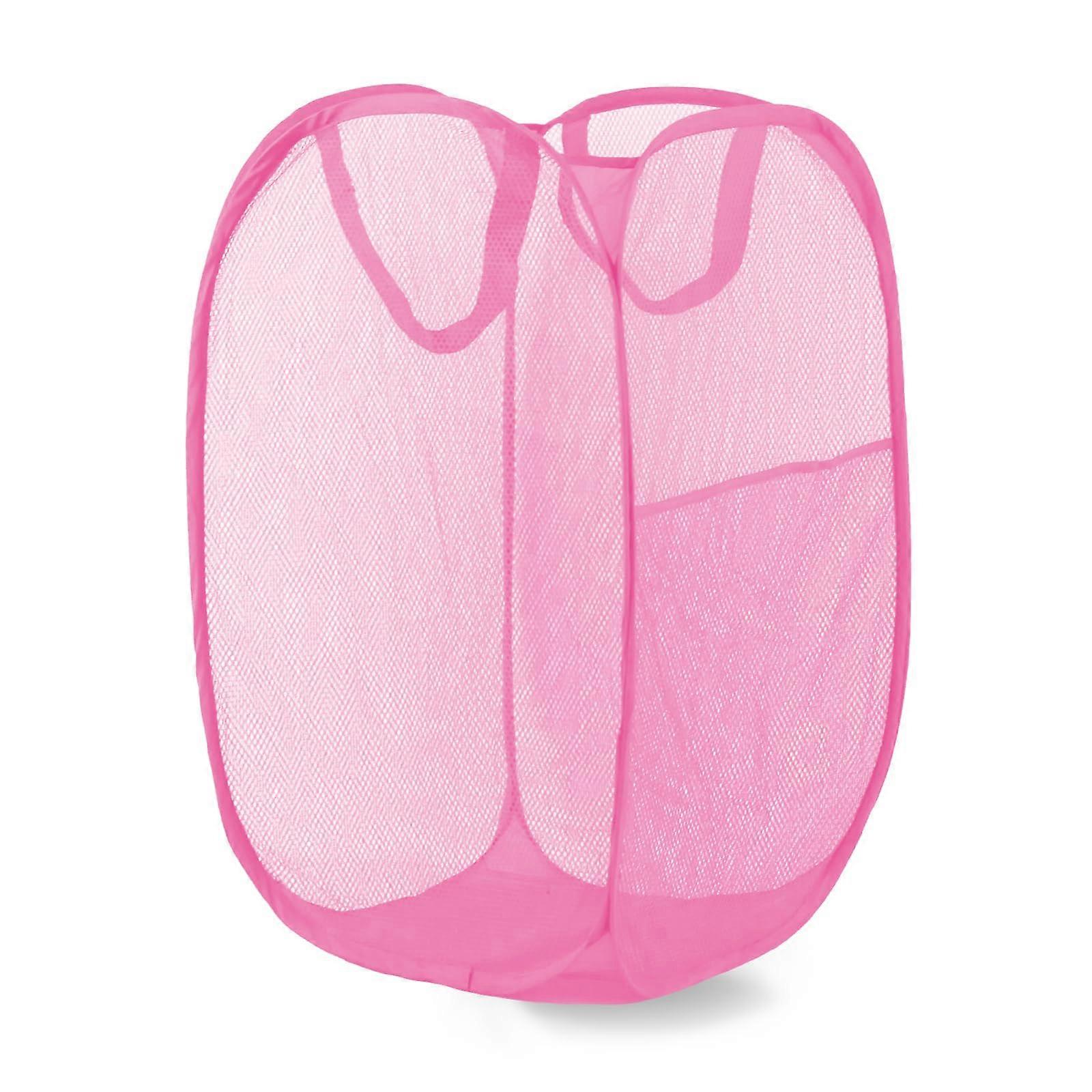 Pop Up Mesh Laundry Hamper Collapsible Foldable Basket for Travel Storage Dorm Room Pink