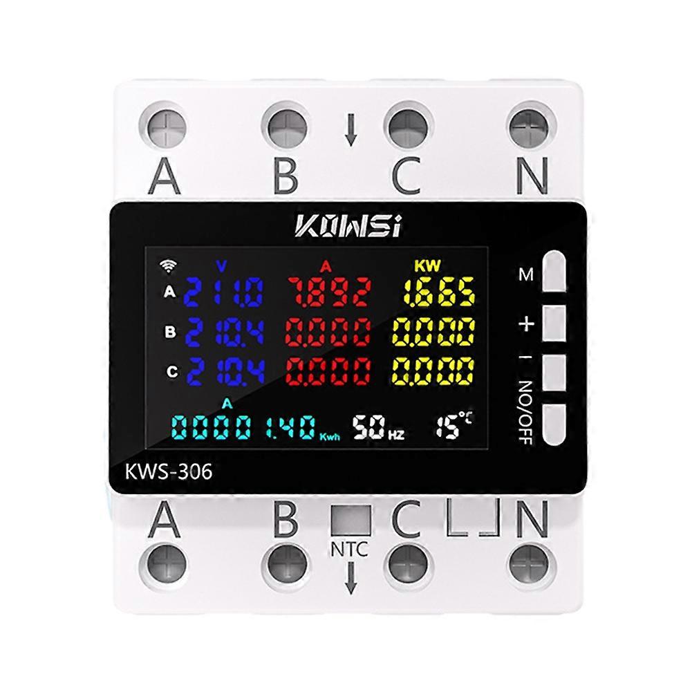 KOWSI Smart Power Energy Meter AC 85-290V Usage Monitor Current and Voltage Protector 3 Phase 4 Wire DIN Rail