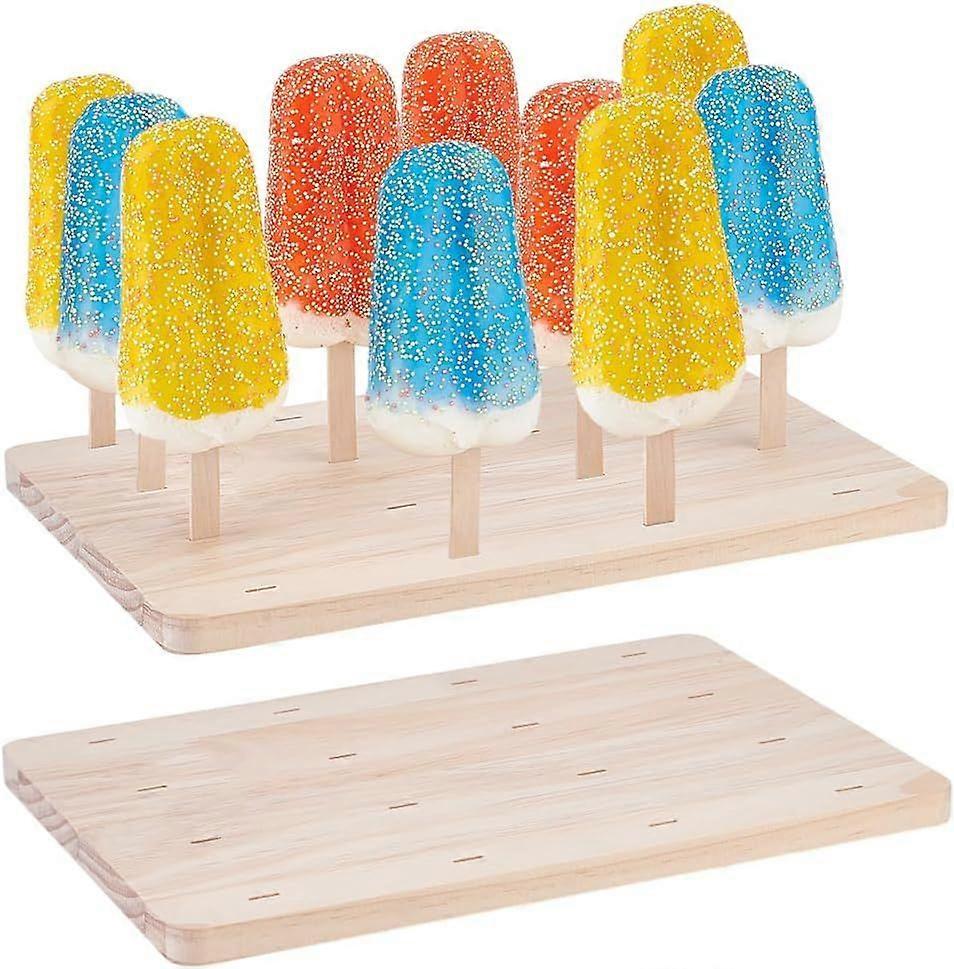 2pcs Wood Cakesicle Stand Display 16 Holes Cake Pop Stand Rectangle Cake Pop Holder Stand Wooden Dessert Sticks Display for Ice Cream Cakepop Wedding 