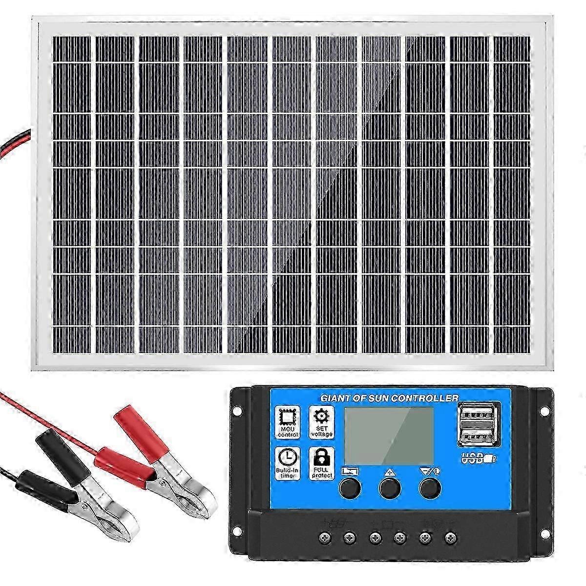 w 30W 12V Solar Panel Battery Charger+40A Controller for RV Car Boat