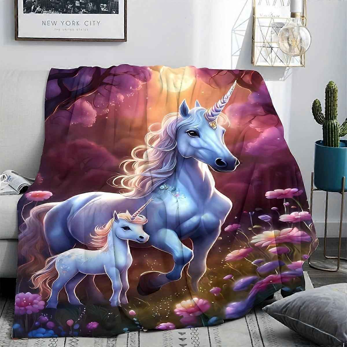 Luxury 1Count Cartoon Floral Print Flannel Blanket, Soft Comfortable Throw Blanket, Warm Napping Blanket for Home Office-qweui381